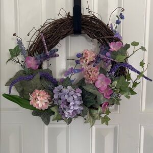 Floral Wreath with Purple and Pink Accents with dragonflies